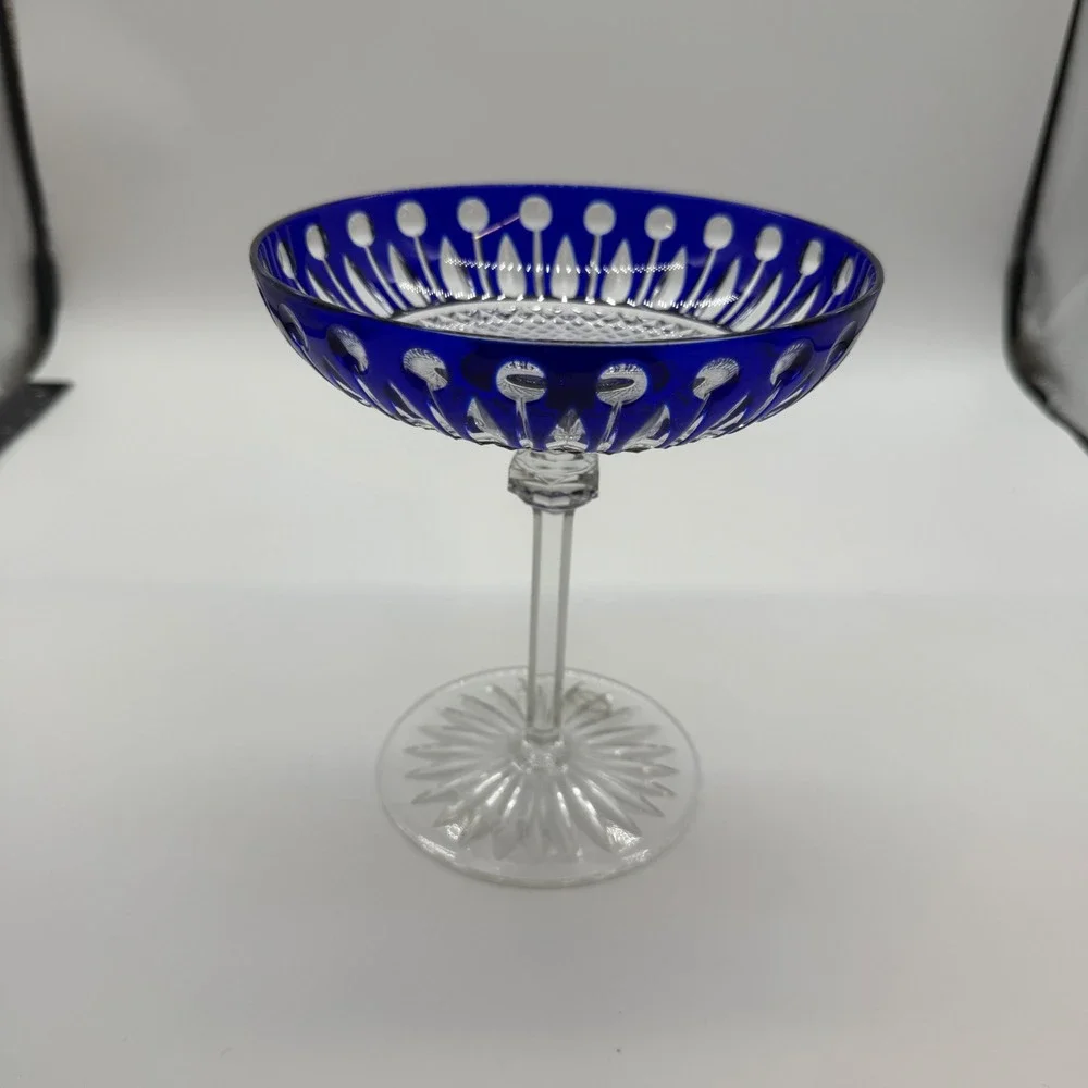 Galbiati Hungary Hand Cut Cobalt Blue Cased Crystal Pedestal Compote Bowl 24% Pb